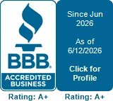 Better Business Bureau Accredited Business badge showing an A+ rating for Virdual IT, accredited since June 2026